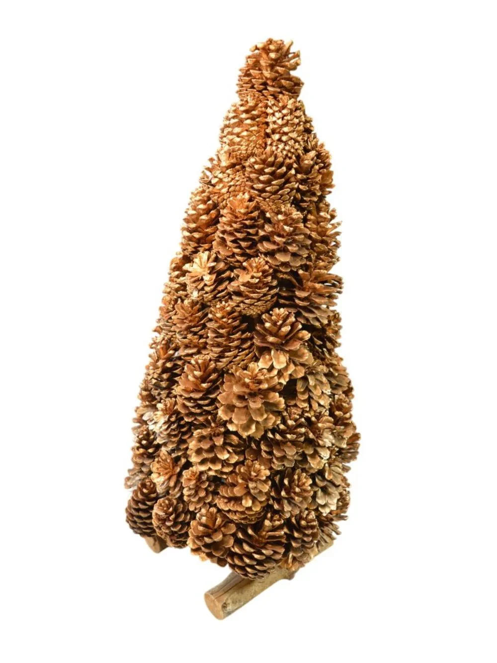 Handmade Golden Real Pinecone Christmas Tree Table Decor 24” Wooden Log Metallic